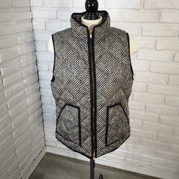 J.Crew Ladies Size Large Black & Beige Full Zip Lined Minimum 70% Down Fill Vest - Picture 1 of 9